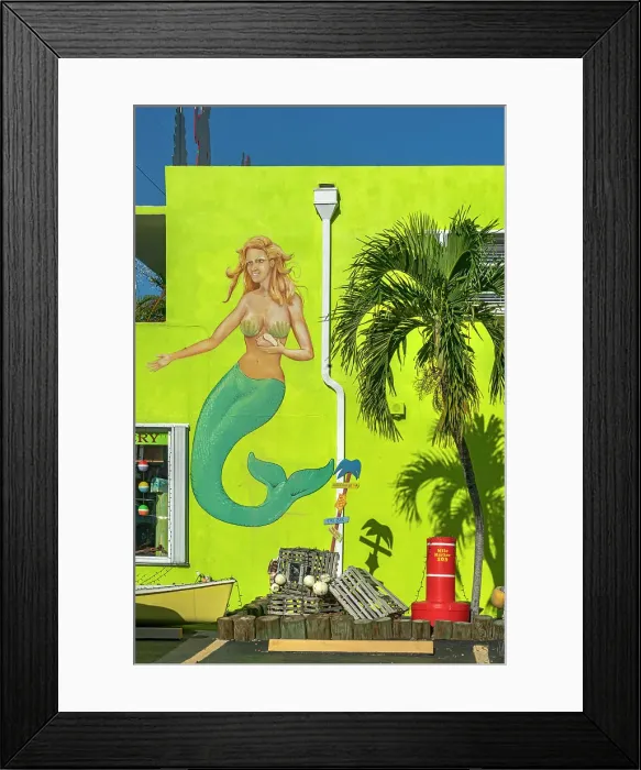 Framed Print : Florida, The Keys, Islamorada, mermaid mural near palm tree Framed Print : Florida, The Keys, Islamorada, mermaid mural near palm tree