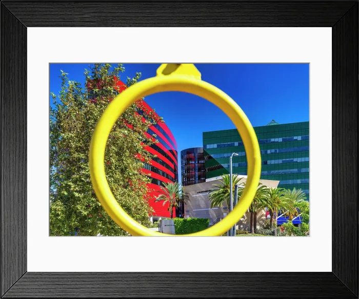 Framed Print : California, West Hollywood, Pacific Design Center seen through a Yellow Ring