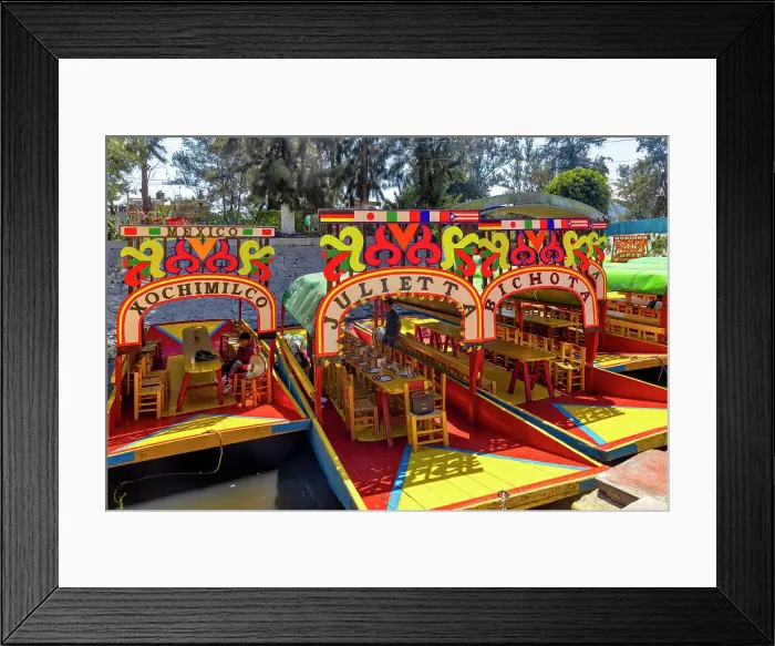 Framed Print : Mexico, Mexico City, Colorful Trajinera Boats at Xochimilco Framed Print : Mexico, Mexico City, Colorful Trajinera Boats at Xochimilco
