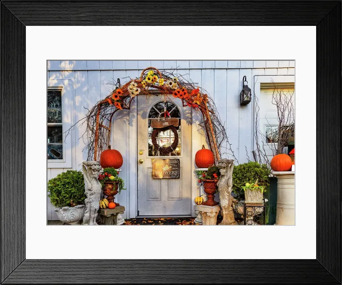 Framed Print : Store front with autumn decor