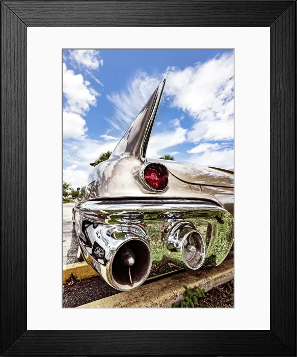 Framed Print : Back end of a 1950's Cadillac Seville
