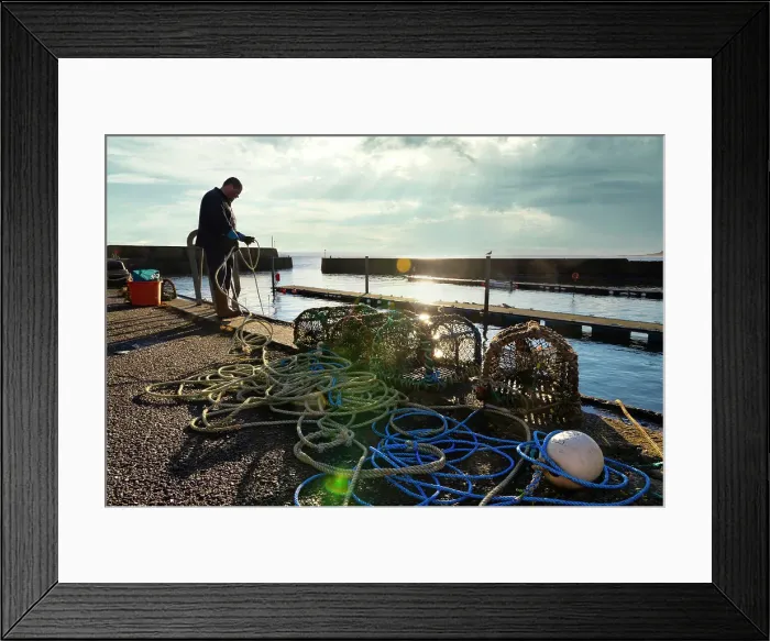 Framed Print : Scotland, Balintore, Lobster Fisherman with Traps Framed Print : Scotland, Balintore, Lobster Fisherman with Traps