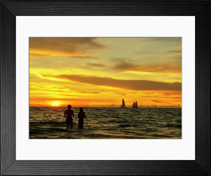 Framed Print : Florida, Clearwater, sailing ship on the horizon with golden sky Framed Print : Florida, Clearwater, sailing ship on the horizon with golden sky