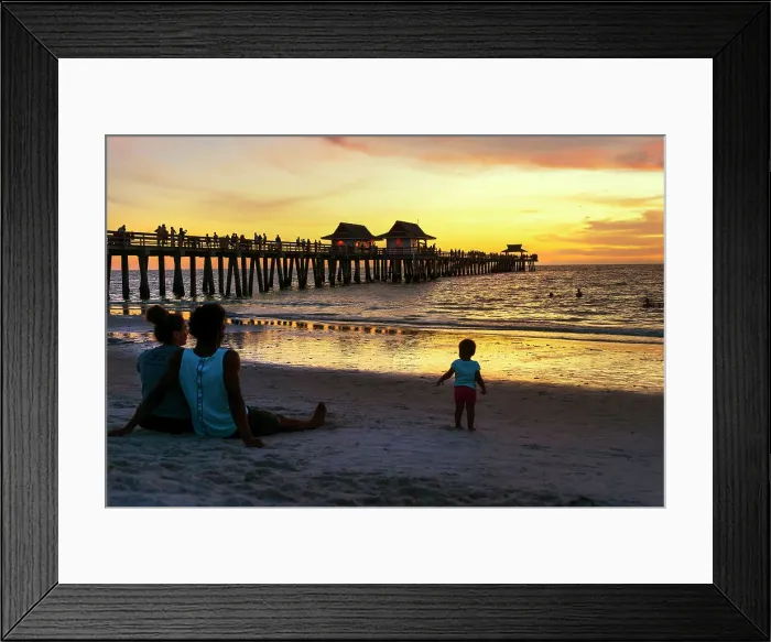 Framed Print : Florida, Naples, Fishing Pier, Family on the beach Framed Print : Florida, Naples, Fishing Pier, Family on the beach