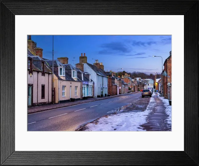 Framed Print : Scotland, Highland, Bonar Bridge, typical village scene with row of homes and restaurant Framed Print : Scotland, Highland, Bonar Bridge, typical village scene with row of homes and restaurant