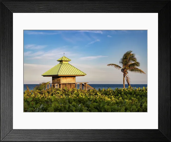 Framed Print : Florida, Boca Raton, lifeguard tower & palm tree on the beach Framed Print : Florida, Boca Raton, lifeguard tower & palm tree on the beach
