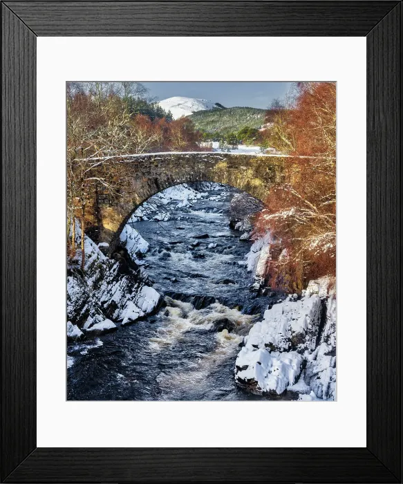 Framed Print : Scotland, river and stone bridge at winter