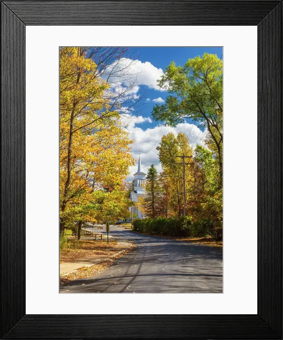 Framed Print : New York State fall colors, country road with church Framed Print : New York State fall colors, country road with church