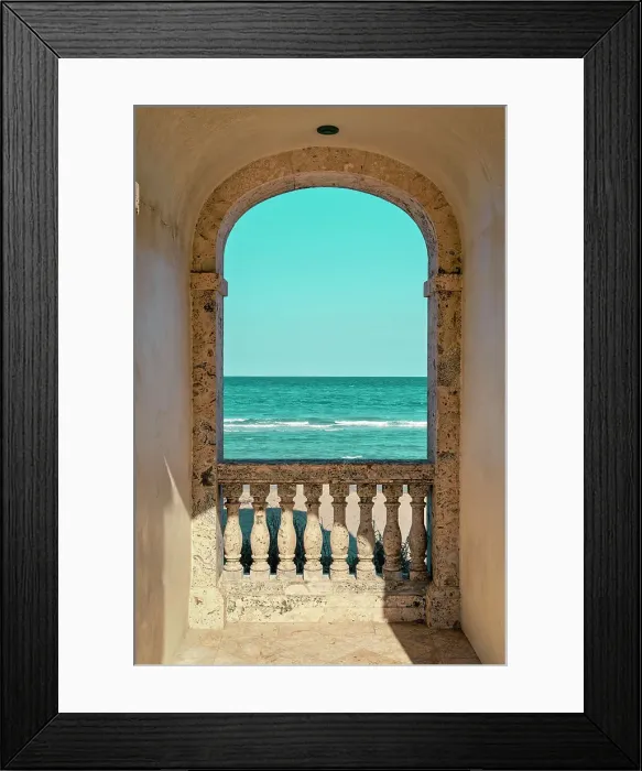 Framed Print : Florida, Palm Beach, Veranda overlooking the ocean on Ocean Blvd Framed Print : Florida, Palm Beach, Veranda overlooking the ocean on Ocean Blvd