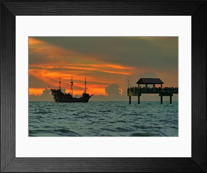Framed Print : Florida, Clearwater, Captain Memo's Pirate ship with golden sky Framed Print : Florida, Clearwater, Captain Memo's Pirate ship with golden sky