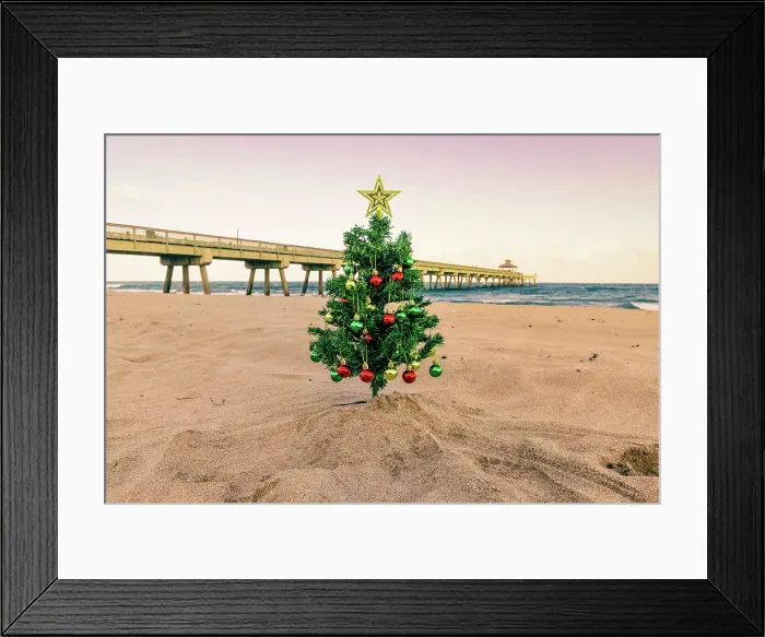 Framed Print : Florida, South Florida, Deerfield Beach Pier & Christmas tree Framed Print : Florida, South Florida, Deerfield Beach Pier & Christmas tree
