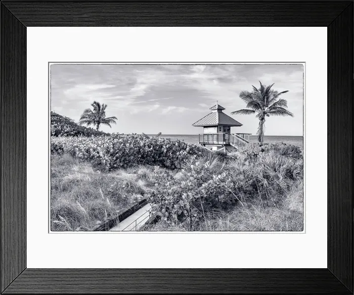 Framed Print : Florida, Boca Raton, lifeguard tower & palm tree on the beach Framed Print : Florida, Boca Raton, lifeguard tower & palm tree on the beach