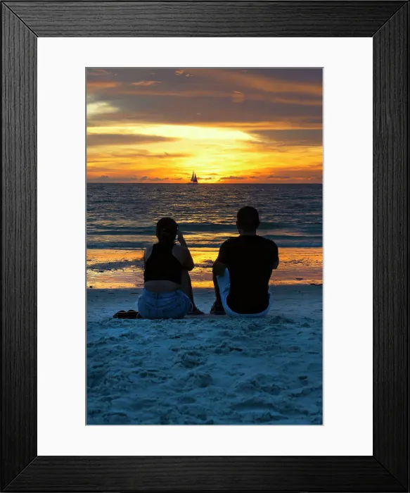 Framed Print : Florida, Naples, Couple on Beach near fishing pier Framed Print : Florida, Naples, Couple on Beach near fishing pier