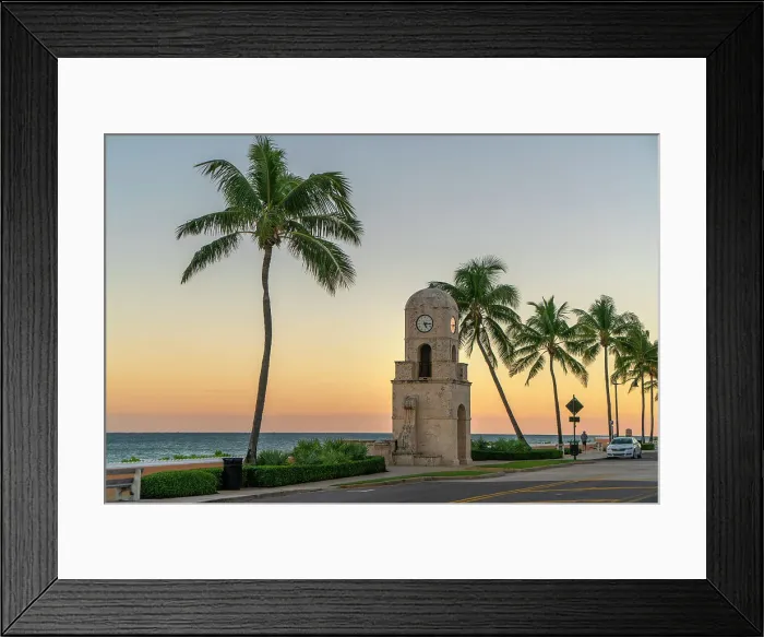 Framed Print : Florida, Palm Beach, Worth Avenue, Clock Tower along South Ocean Blvd at sunset Framed Print : Florida, Palm Beach, Worth Avenue, Clock Tower along South Ocean Blvd at sunset
