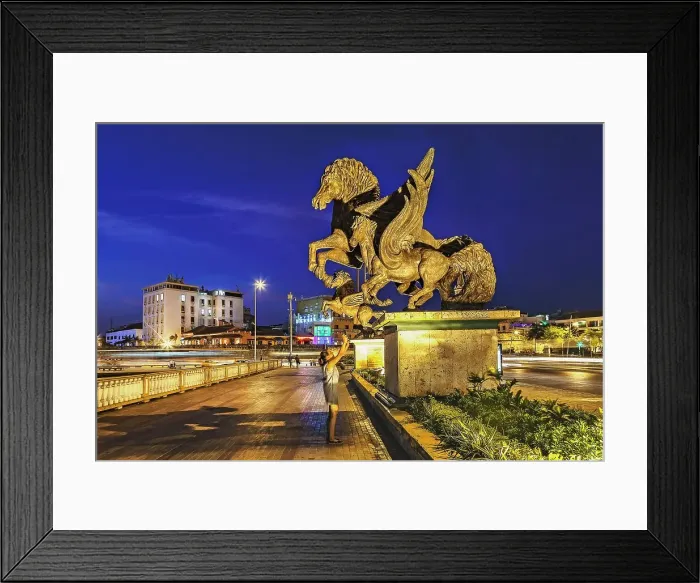 Framed Print : Colombia, Cartagena, Girl Taking Photo of Pegasus Sculpture Framed Print : Colombia, Cartagena, Girl Taking Photo of Pegasus Sculpture
