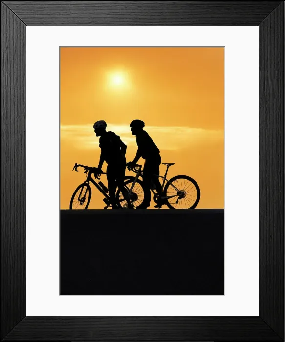 Framed Print : Silhouette of 2 bicycle riders Framed Print : Silhouette of 2 bicycle riders