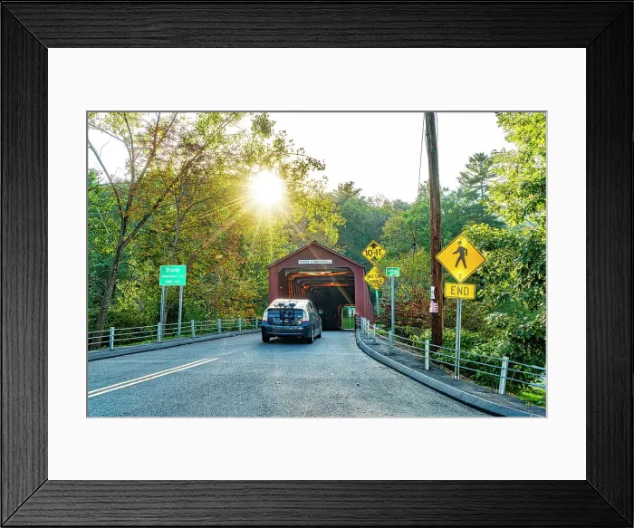 Framed Print : New England, Connecticut, Cornwall, West Cornwall Covered Bridge over Housatonic River