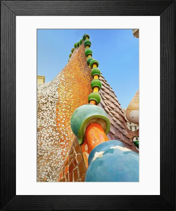 Framed Print : Spain, Barcelona, Casa Batllo, roof architecture and ceramic tiles Framed Print : Spain, Barcelona, Casa Batllo, roof architecture and ceramic tiles