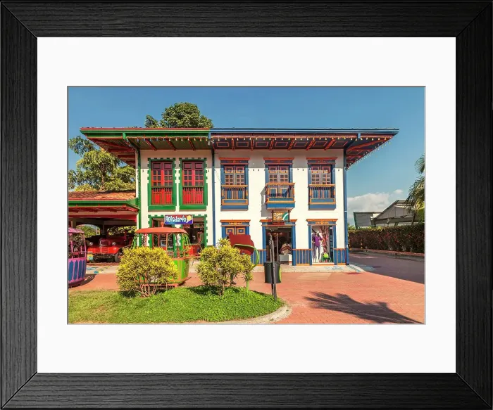Framed Print : Colombia, Montenegro, Typical Architecture at Coffee Park