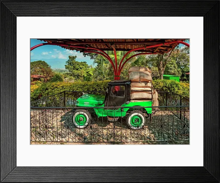 Framed Print : Colombia, Montenegro, Jeep Willys with Load of Coffee Displayed at Coffee Park Framed Print : Colombia, Montenegro, Jeep Willys with Load of Coffee Displayed at Coffee Park