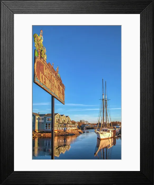 Framed Print : Maine, Kennebunkport, Welcome Sign and Marina Framed Print : Maine, Kennebunkport, Welcome Sign and Marina