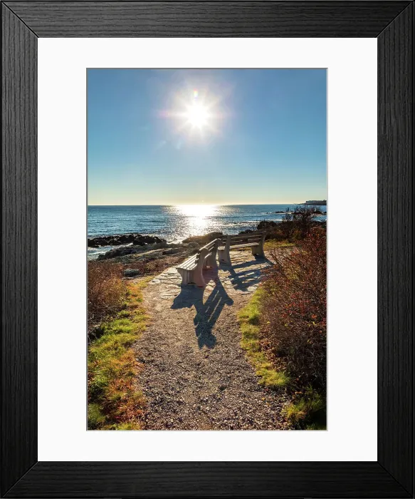 Framed Print : Maine, Ogunquit, Benches along Marginal Way Trail Framed Print : Maine, Ogunquit, Benches along Marginal Way Trail