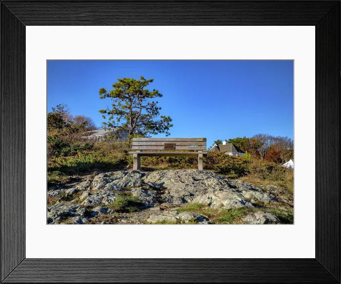 Framed Print : Maine, Ogunquit, Bench along Marginal Way Trail Framed Print : Maine, Ogunquit, Bench along Marginal Way Trail