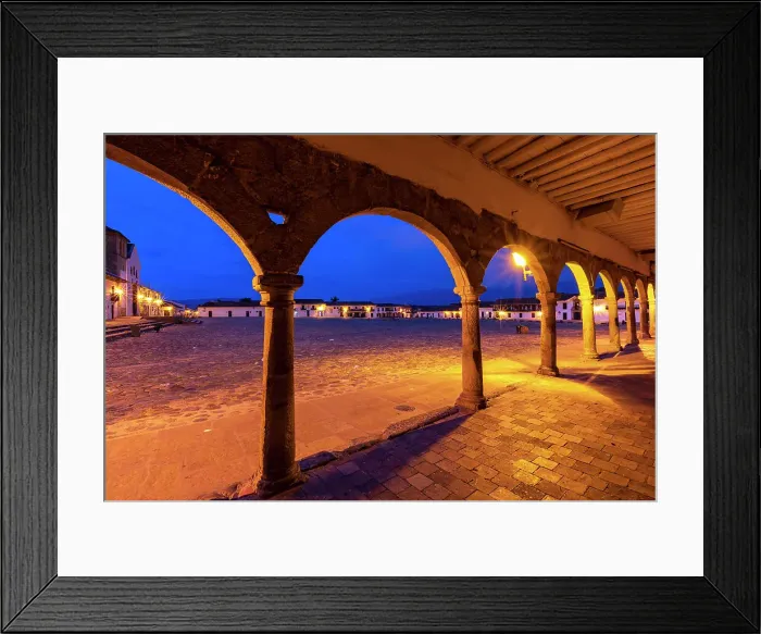 Framed Print : Colombia, Boyaca, Villa de Leyva Main Square Arches