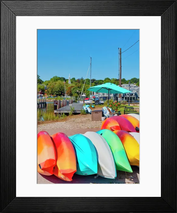 Framed Print : US, Connecticut, Mystic kayaks for rental Framed Print : US, Connecticut, Mystic kayaks for rental