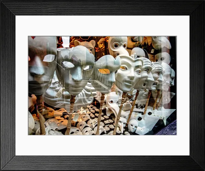 Framed Print : Italy, Venice, Souvenir shop with masks, window display Framed Print : Italy, Venice, Souvenir shop with masks, window display