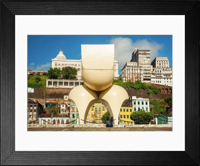 Framed Print : Brazil, Bahia, Salvador, lower city scene with Mario Cravo's sculpture Framed Print : Brazil, Bahia, Salvador, lower city scene with Mario Cravo's sculpture