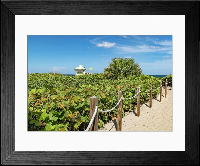 Framed Print : Florida, South Florida, Delray Beach, lifeguard station with pathway leading towards the ocean Framed Print : Florida, South Florida, Delray Beach, lifeguard station with pathway leading towards the ocean
