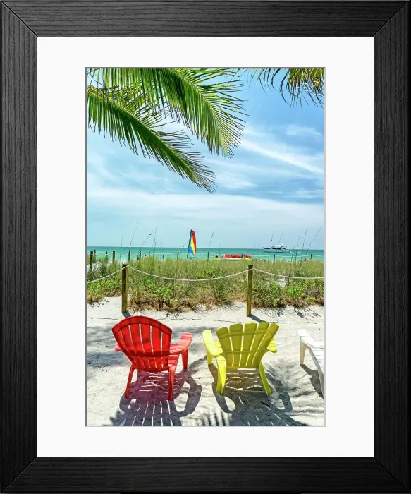 Framed Print : Florida, Captiva Island, colorful deck chairs by the beach Framed Print : Florida, Captiva Island, colorful deck chairs by the beach
