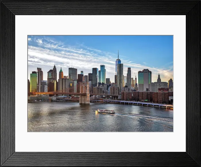 Framed Print : New York City, View of Lower Manhattan with Brooklyn Bridge Framed Print : New York City, View of Lower Manhattan with Brooklyn Bridge