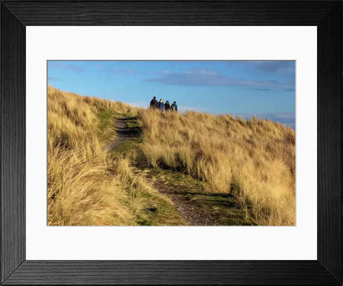 Framed Print : UK, Scotland, Balintore, People Walking on grassland trail Framed Print : UK, Scotland, Balintore, People Walking on grassland trail