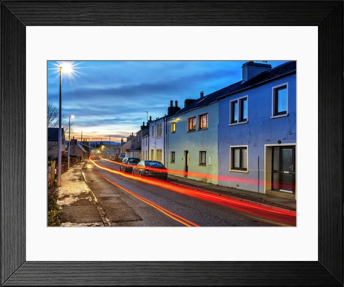 Framed Print : Scotland, Balintore, main street with cars Framed Print : Scotland, Balintore, main street with cars
