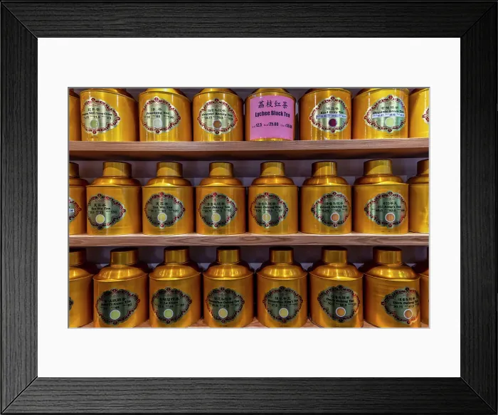 Framed Print : New York, New York City, Chinatown, tea shop, tea display Framed Print : New York, New York City, Chinatown, tea shop, tea display