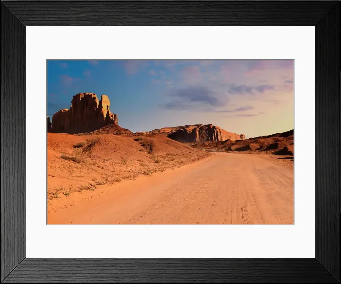 Framed Print : Arizona, Monument Valley, Sentinel Mesa Dirt Road and Buttes Landscape Framed Print : Arizona, Monument Valley, Sentinel Mesa Dirt Road and Buttes Landscape