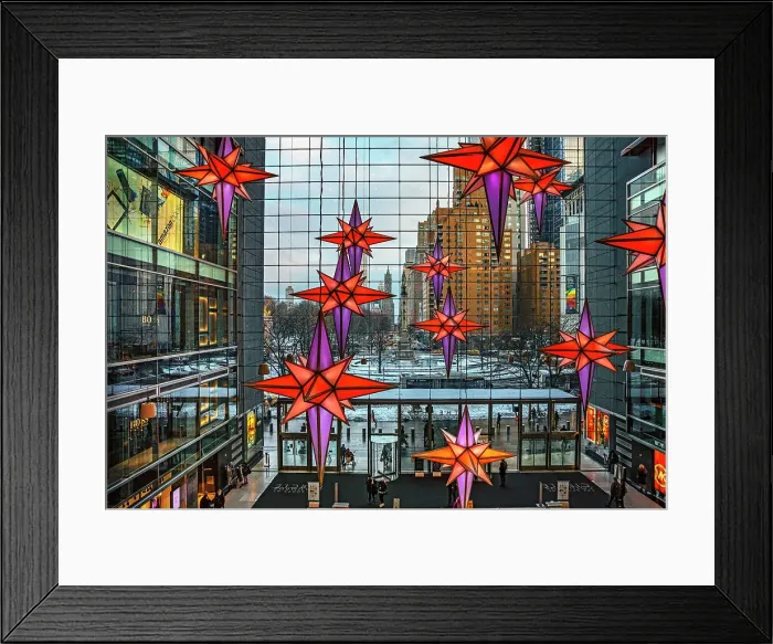 Framed Print : NYC, Manhattan, Columbus Circle, Time Warner Center, Christmas Decorations