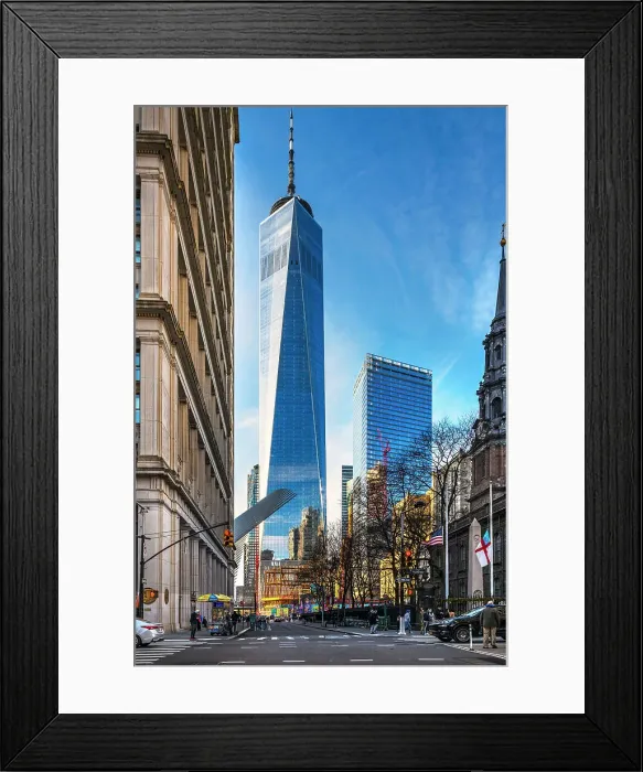 Framed Print : NYC, Manhattan, World Trade Center, Freedom Tower from Fulton Street Framed Print : NYC, Manhattan, World Trade Center, Freedom Tower from Fulton Street