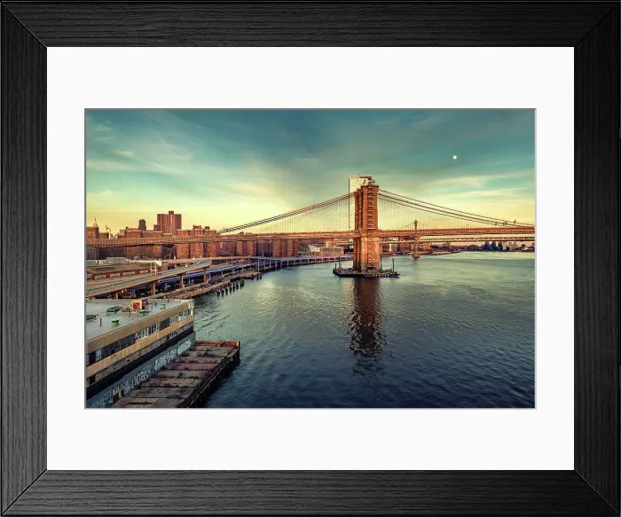 Framed Print : NYC, Manhattan, View of East River with Brooklyn Bridge near South Street and FDR Drive Framed Print : NYC, Manhattan, View of East River with Brooklyn Bridge near South Street and FDR Drive