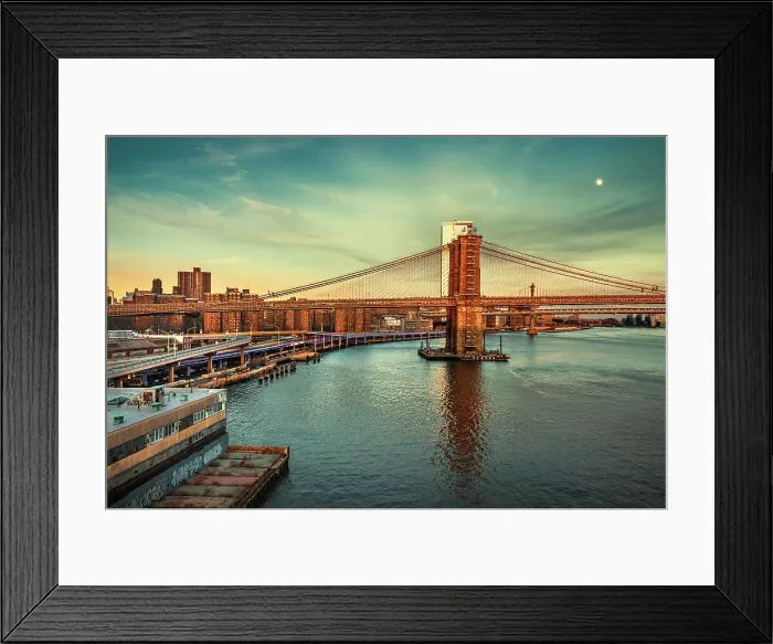 Framed Print : NYC, Manhattan, View of East River with Brooklyn Bridge near South Street and FDR Drive Framed Print : NYC, Manhattan, View of East River with Brooklyn Bridge near South Street and FDR Drive