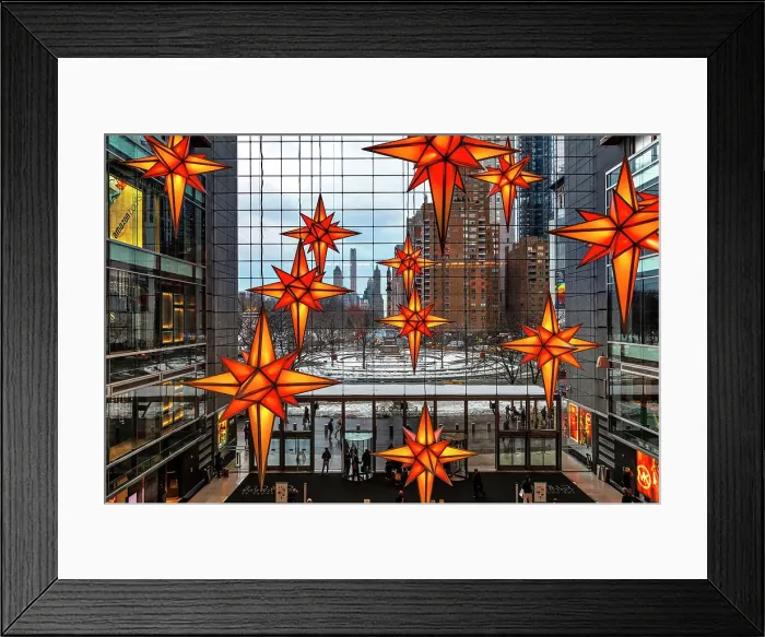 Framed Print : NYC, Manhattan, Columbus Circle, Time Warner Center, Christmas Decorations