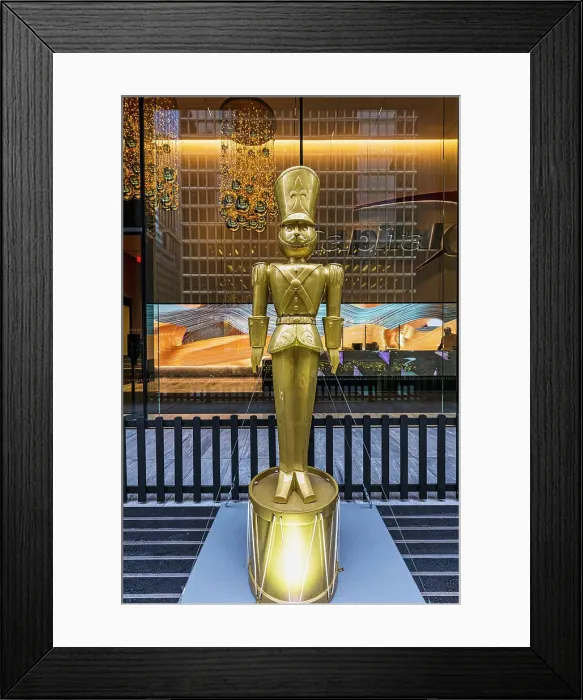 Framed Print : NYC, Manhattan, Midtown, lobby, golden statue of toy soldier, Christmas Framed Print : NYC, Manhattan, Midtown, lobby, golden statue of toy soldier, Christmas