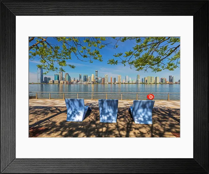 Framed Print : New York City, Manhattan, New Jersey skyline viewed from Hudson River Park Trust at Pier 25 Framed Print : New York City, Manhattan, New Jersey skyline viewed from Hudson River Park Trust at Pier 25