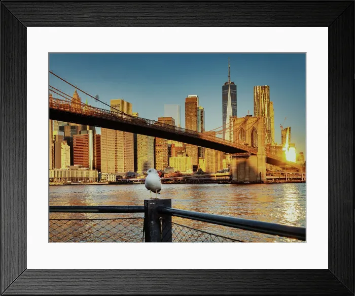 Framed Print : NY, NYC, Brooklyn Bridge with Financial District in the background Framed Print : NY, NYC, Brooklyn Bridge with Financial District in the background