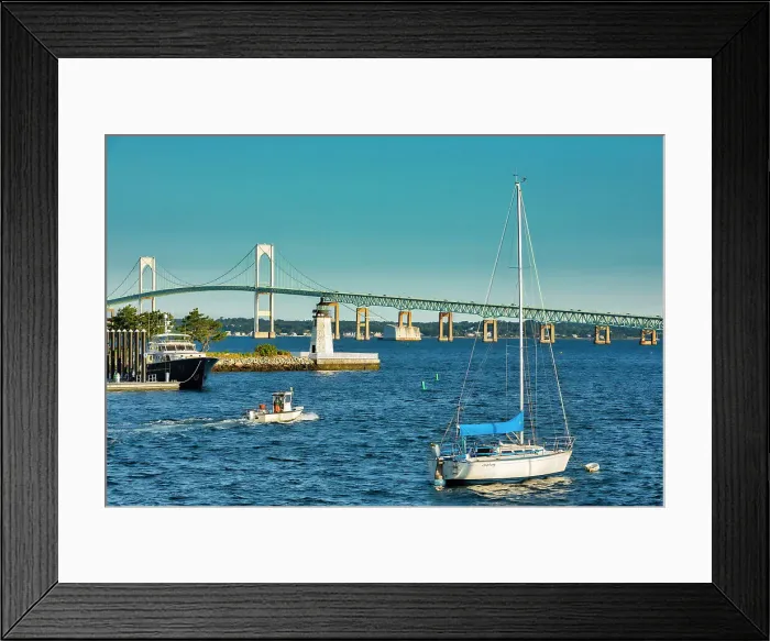 Framed Print : Rhode Island, Newport, Newport Harbor Lighthouse, and Claiborne Pell Bridge Framed Print : Rhode Island, Newport, Newport Harbor Lighthouse, and Claiborne Pell Bridge