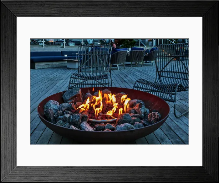 Framed Print : Rhode Island, Newport, Gurney's Newport Resort, Fire pit on deck Framed Print : Rhode Island, Newport, Gurney's Newport Resort, Fire pit on deck
