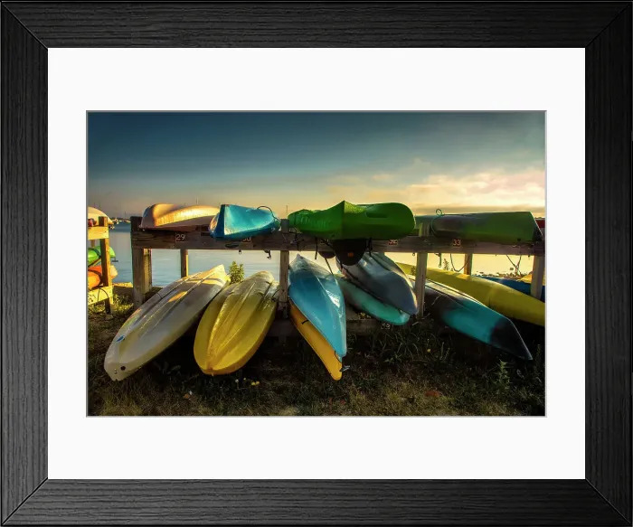 Framed Print : Rhode Island, Newport, kayaks by water Framed Print : Rhode Island, Newport, kayaks by water