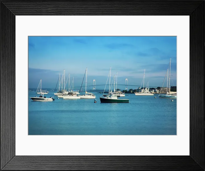 Framed Print : Rhode Island, Newport, harbor views with Claiborne Pell Bridge Framed Print : Rhode Island, Newport, harbor views with Claiborne Pell Bridge